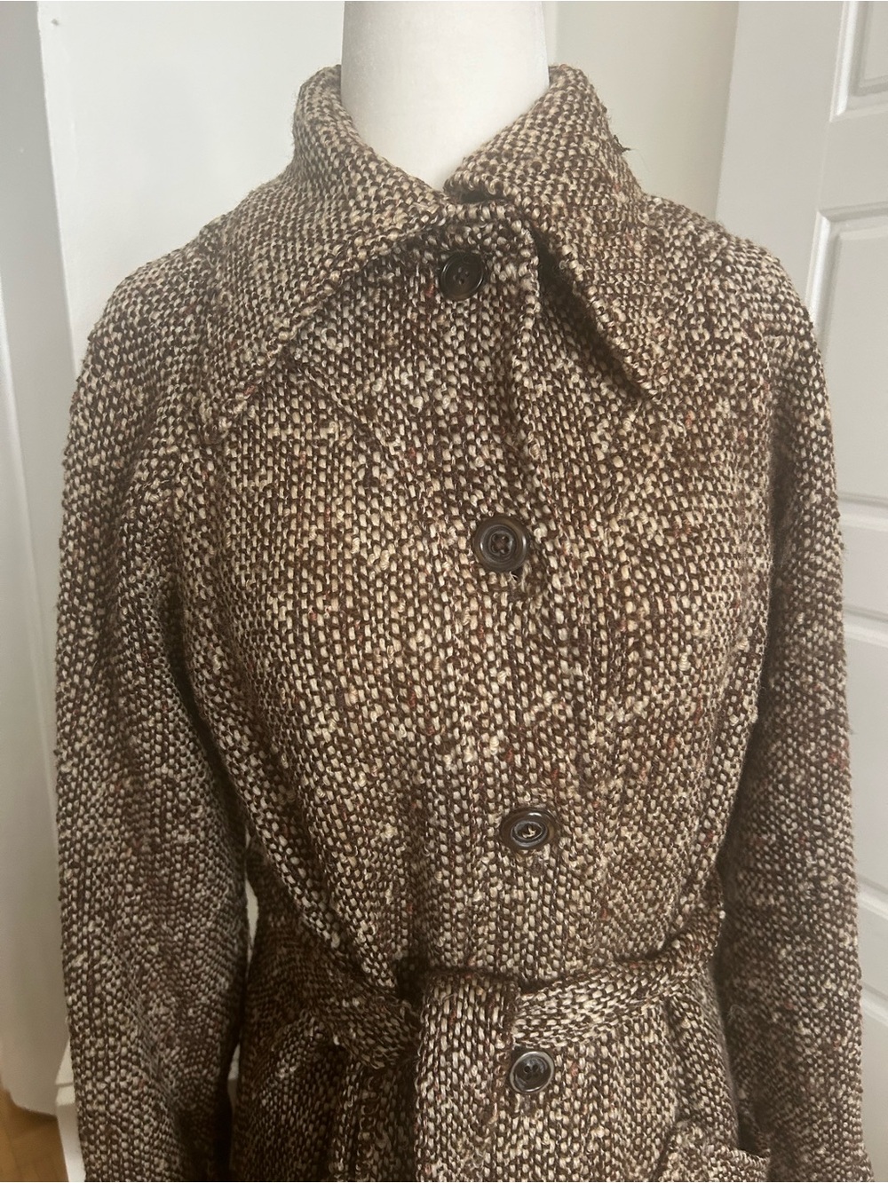 Vintage Auckie Sanft Pure Virgin Wool Tweed Belted Coat Montreal